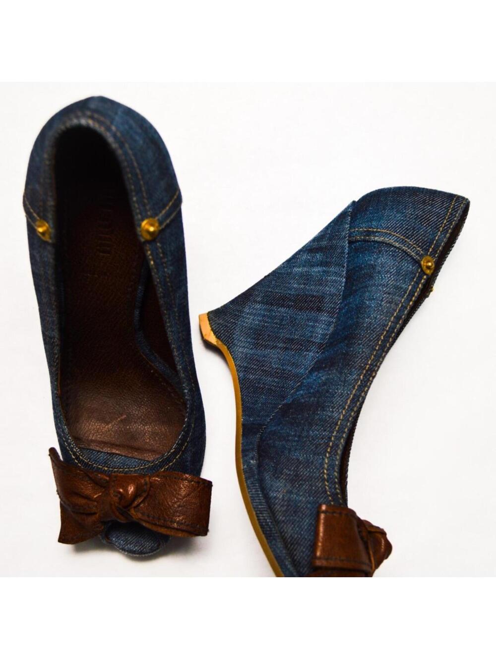 Miu Miu Denim Wedges With Chocolate Brown Bows S/S 2002 - Picture 2 of 6